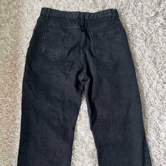 Large Black High-Waisted Ripped Baggy Wide Leg Jeans - Picture 4 of 6